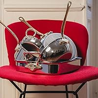 Vista 3 de Mauviel M'Cook B - Sartén de acero inoxidable pulido de 5 capas con tapa y mango de latón, 1.8 cuartos de galón, fabricado en Francia