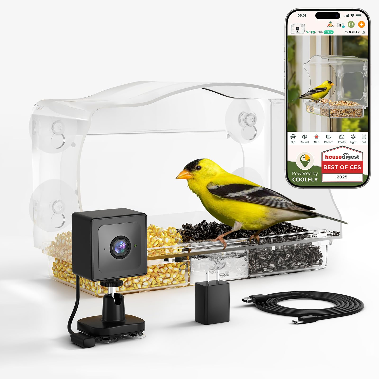 Photo 1 of Freeseason Waterproof Smart Window Bird Feeder with Camera & AI Bird Identifier, 2K HD Auto-Capture Video, Window Mounted with Strong Suction Cups, Unique Gift for Elderly Parents & Birding Lovers