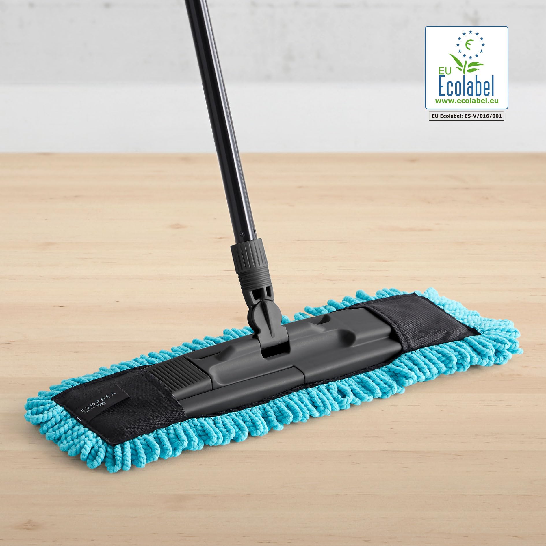 MAYA Mopa Microfibra 40cm EVERSEA®. Fabricado con Poliester Reciclado del Mar. Sostenible, Eficaz y Compatible con Bastidores Abatibles