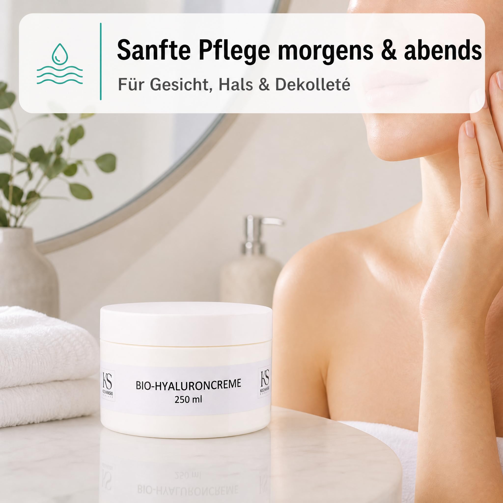 KS Beauty Bio Hyaluroncreme, Tages- & Nachtcreme für trockene Haut, 250 ml | Reichhaltige Feuchtigkeitscreme mit Hyaluronsäure, Q10, Niacinamid & Aloe Vera – dermatologisch getestet, Made in Germany