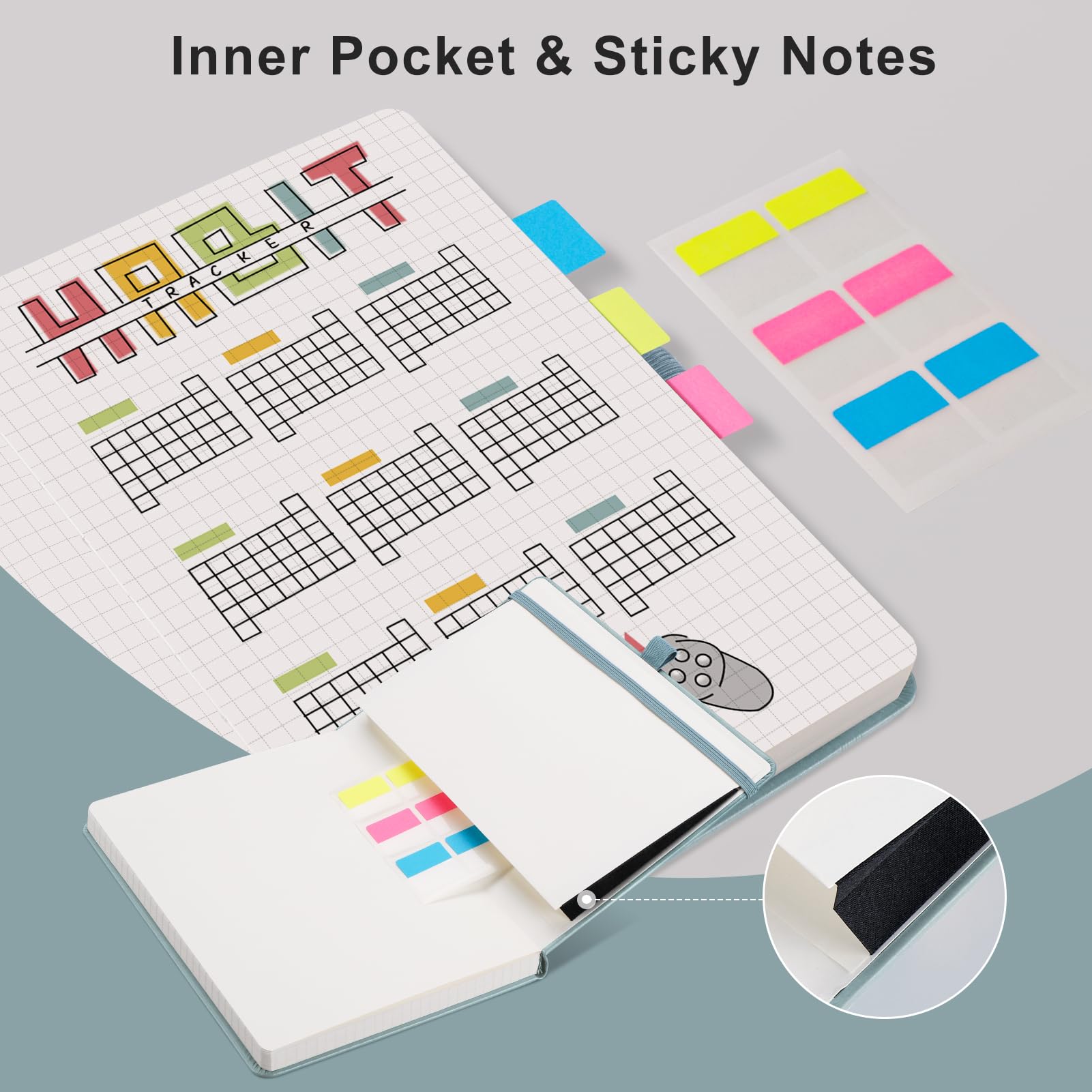 EMSHOI A5 Notebook Graph Paper, 120 GSM Hardcover Leather Squared Journal with Sticky Notes - Image 4