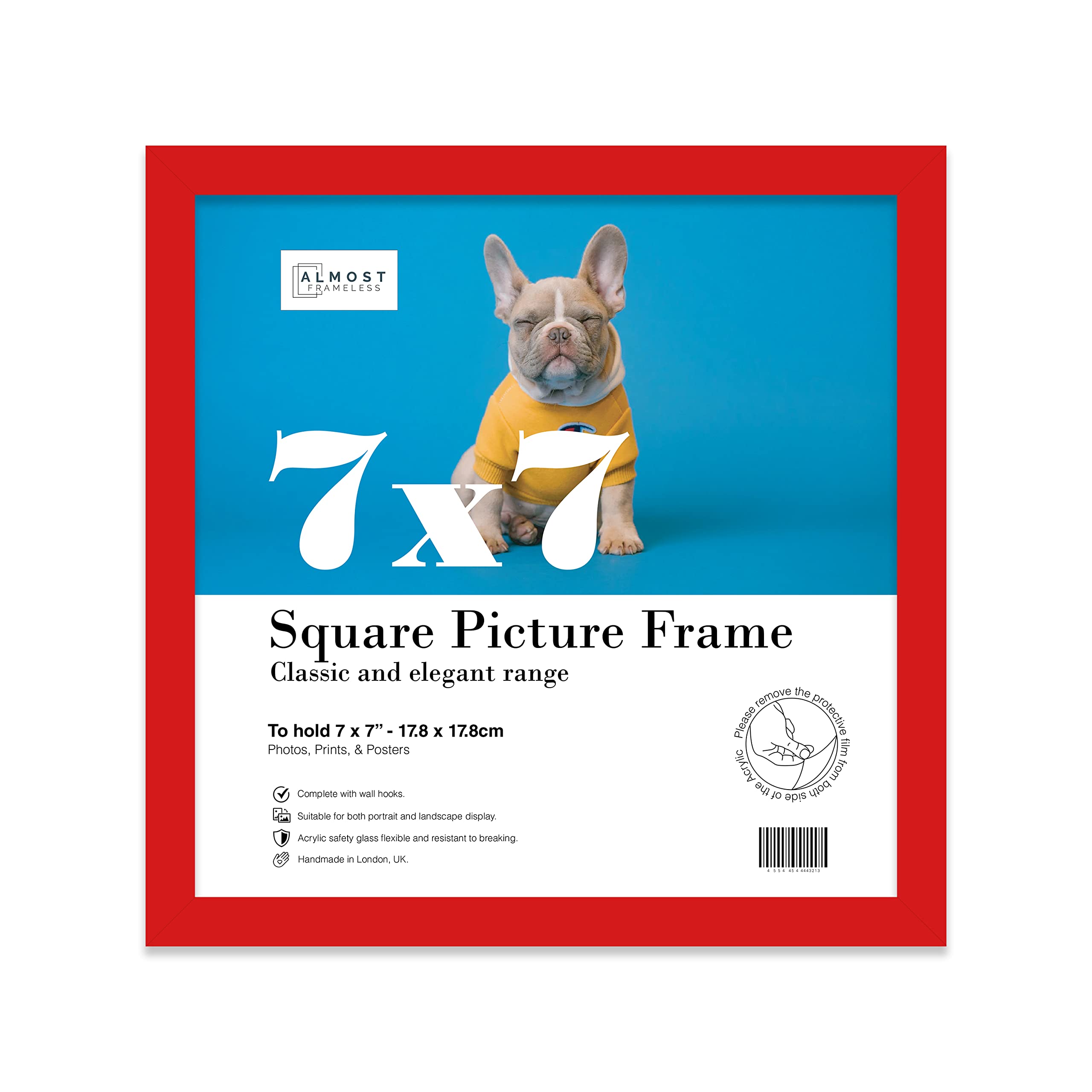 7x7 Inch Red Square Thin Photo Frame Wall Mountable and Freestanding Thin Picture Frame Standard Square Photograph Size, 7" X 7"(17.8 X 17.8cm)