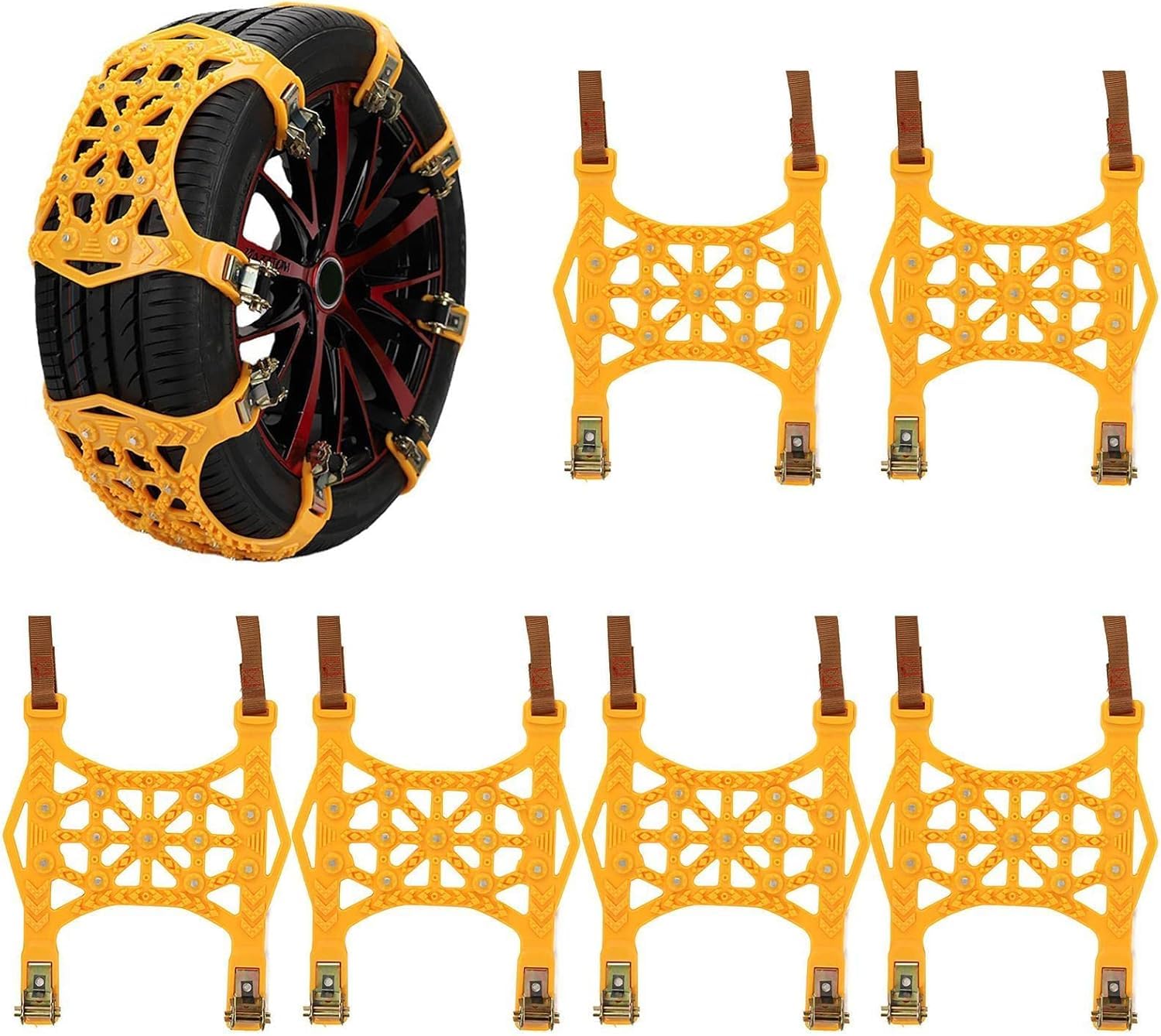 Cloudsale 6 Pieces Car Tire Snow Chains with Adjustable Tensioner Strap - Double Strand and Layered Design for Snow