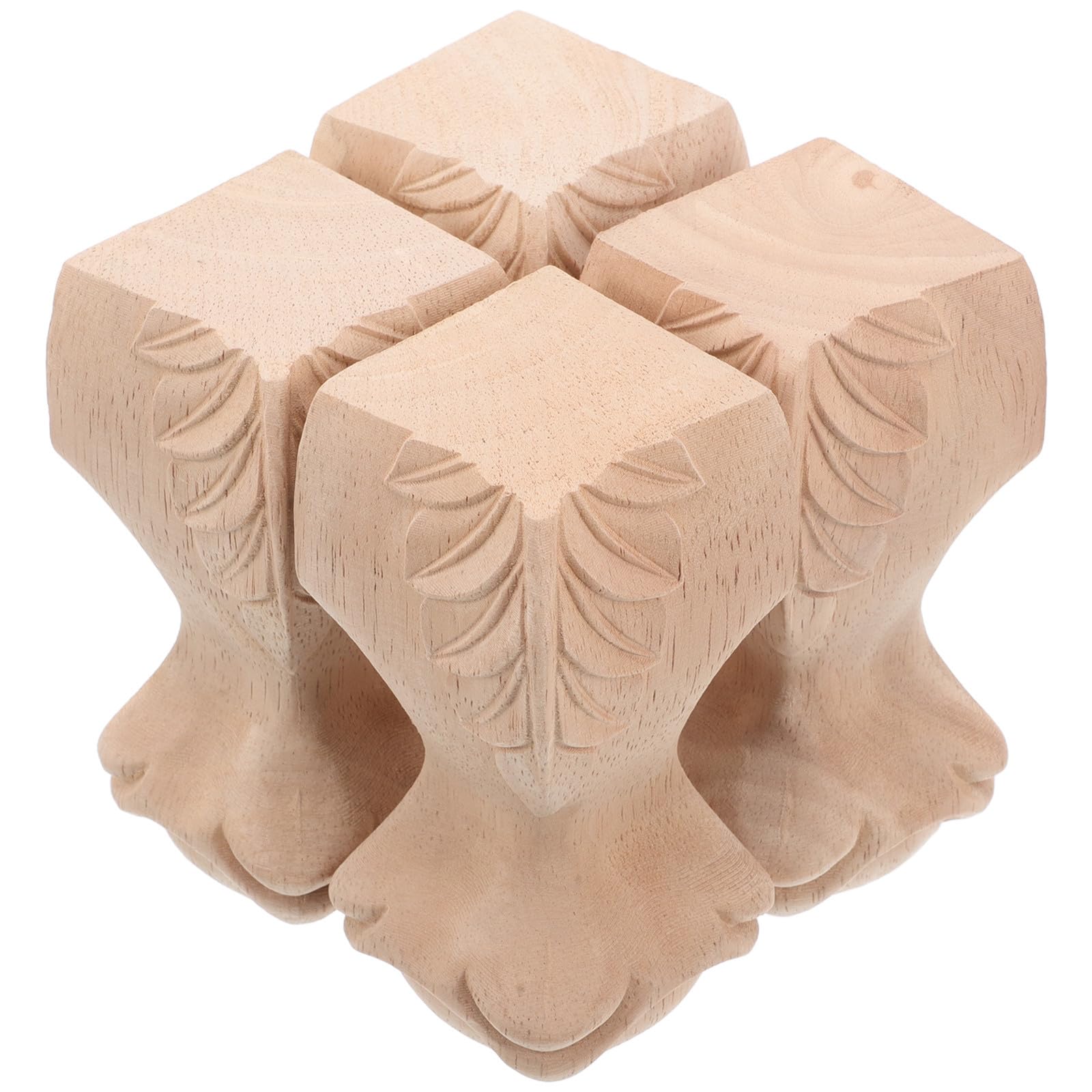 Patas de madera para muebles con diseño tallado elegante beige DECHOUS, juego de 4 unidades