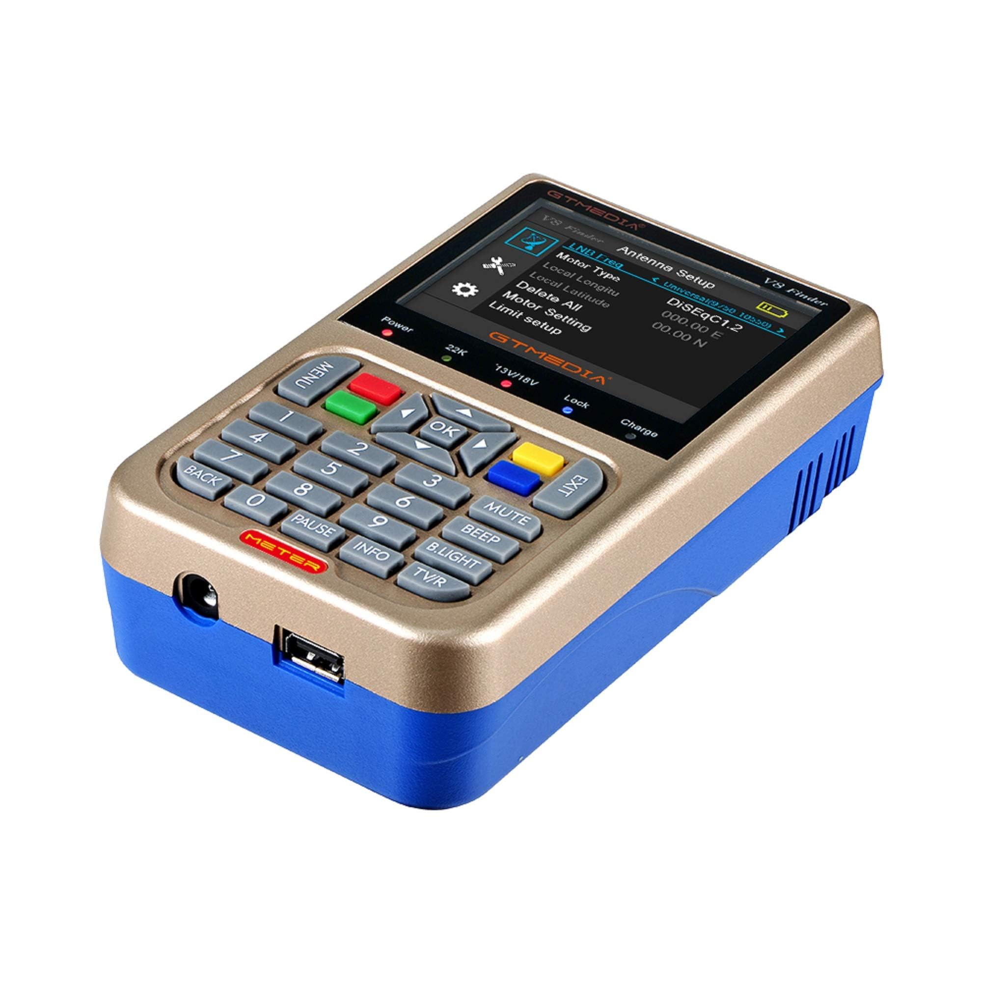 GT MEDIA V8 Sat Finder Meter Rilevatore di Segnale Satellitare Sat Detector DVB-S/S2/S2X Con Display LCD Da 3,5" HD 1080P Posizionamento ottimale per parabola Satellite