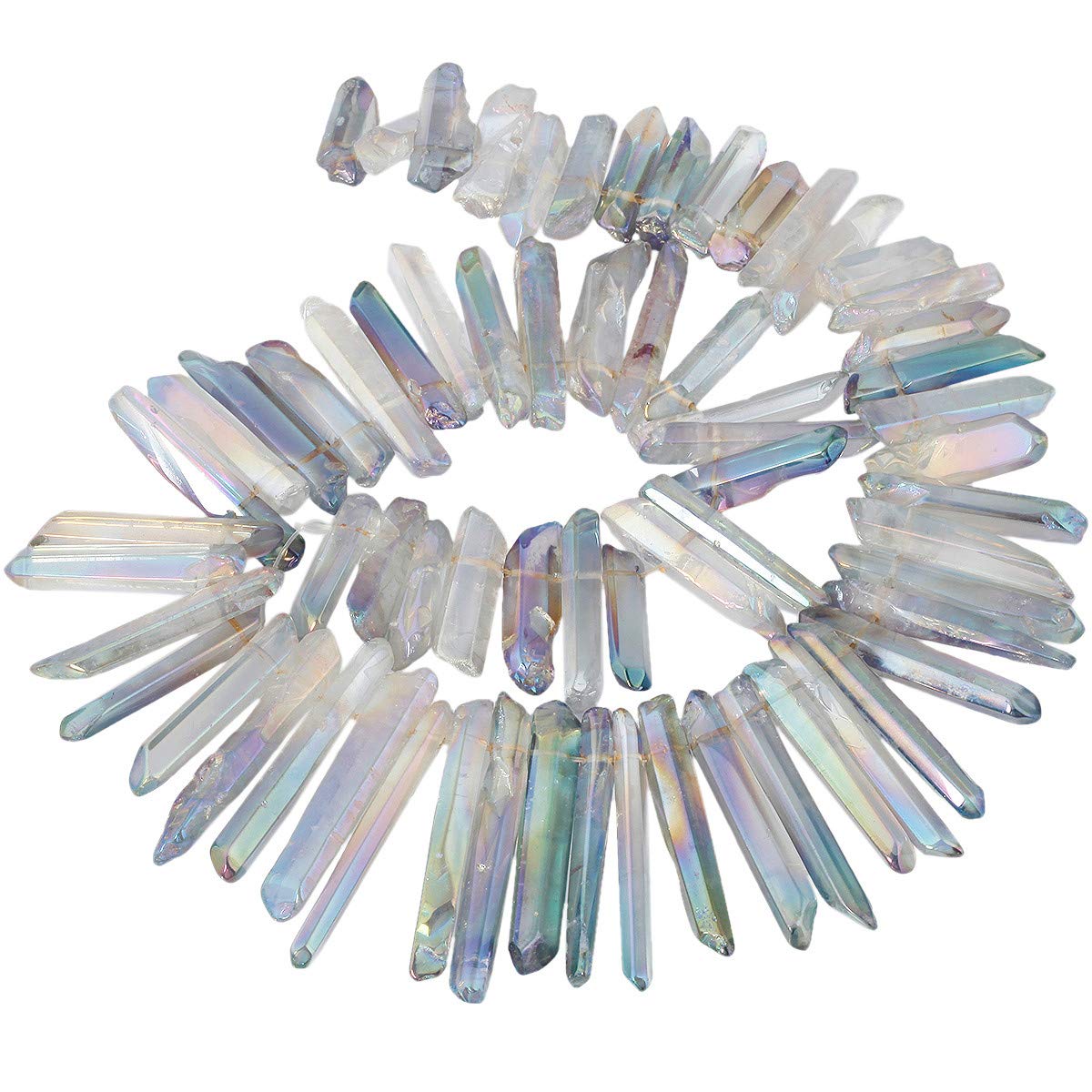 – KYEYGWO Titanium Coated Irregular Rough Crystal Point Quartz Top Drilled Raw Stick Spike Beads for Jewellery Making DIY Art Craft