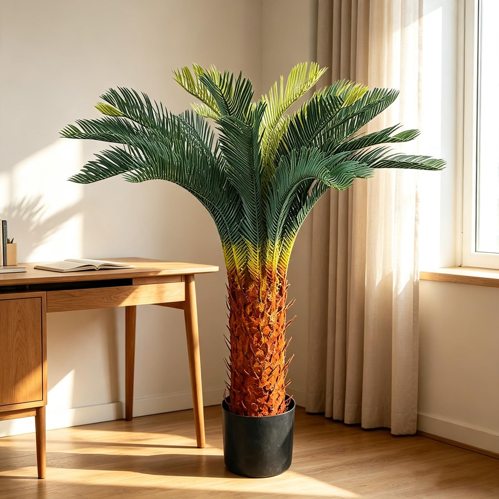 Cycas Artificiel En Pot, Plante D'intérieur Aux Feuilles Vertes Réalistes