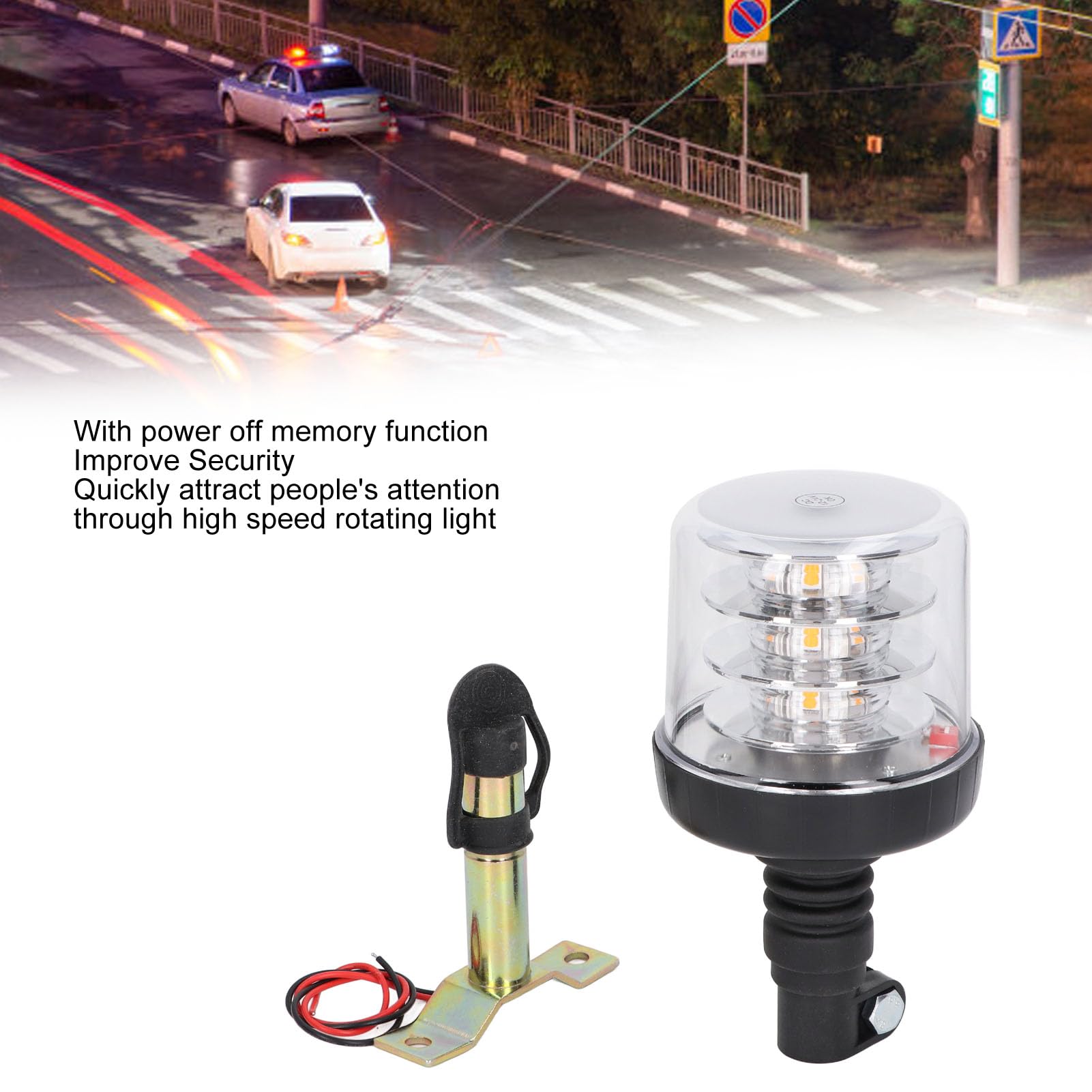 Luz LED giratoria de 54 W con rotación de 360 grados, baliza de advertencia de emergencia con 18 LED de alta potencia, CC 12–24 V, para seguridad del tráfico en obras y vehículos