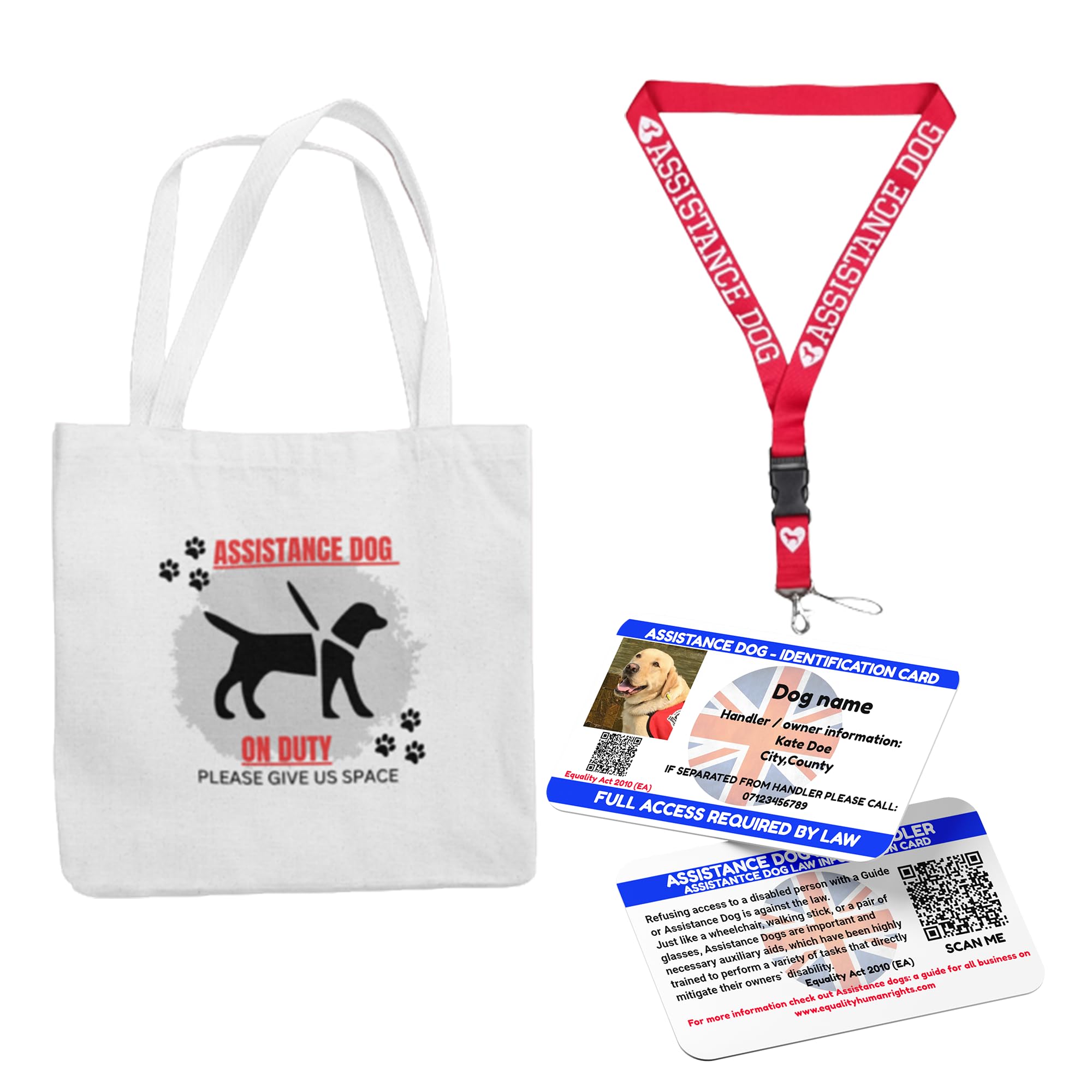 Personlaized Law Card with Assistance Dog Tote Bag and Assistance Dog Lanyard