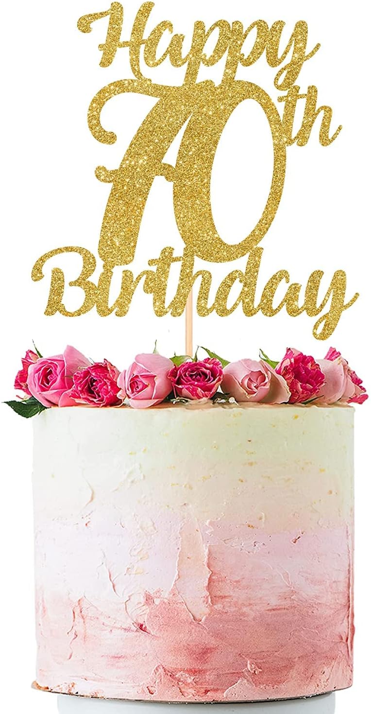 Happy 70th Birthday Cake Topper. Gold Shinny Cake Topper. Birthday Decoration