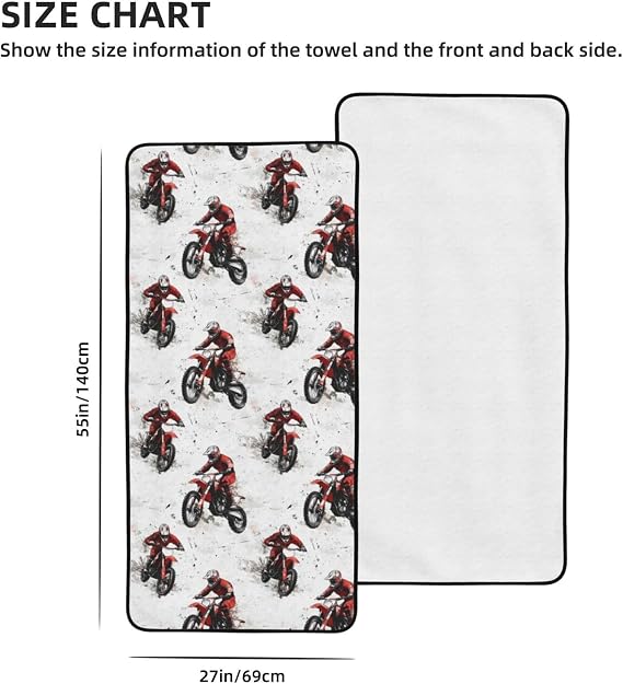 Bath Towel - Red Motorcycle Racing Print Highly Absorbent Towels for Bathroom, 27x55in Quick Drying Microfiber Bath Towels for Body, Large Soft Shower Towels for Yoga, Spa, Gym