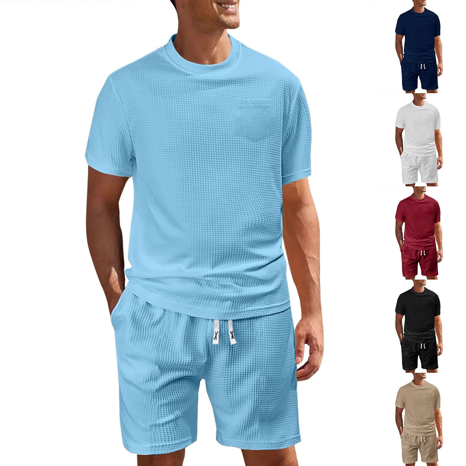 Tuta da uomo elegante e sportiva, per il tempo libero, con motivo strutturato, leggera, traspirante, morbida, confortevole, sottile, ad asciugatura rapida, per interni e tutti i giorni