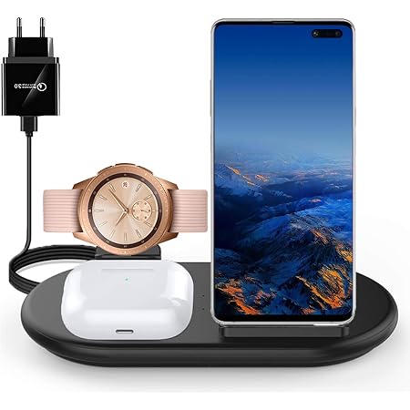 Caricabatterie Wireless, Stazione di Ricarica Wireless 3 in 1 Compatibile  con Samsung Galaxy Watch 3/1, Galaxy Watch Active 2/1, Galaxy  S20/S20/S10/S10e/S9 Phone SE/11/11 Pro Max/XS/Air Pos Pro : Amazon.it:  Elettronica