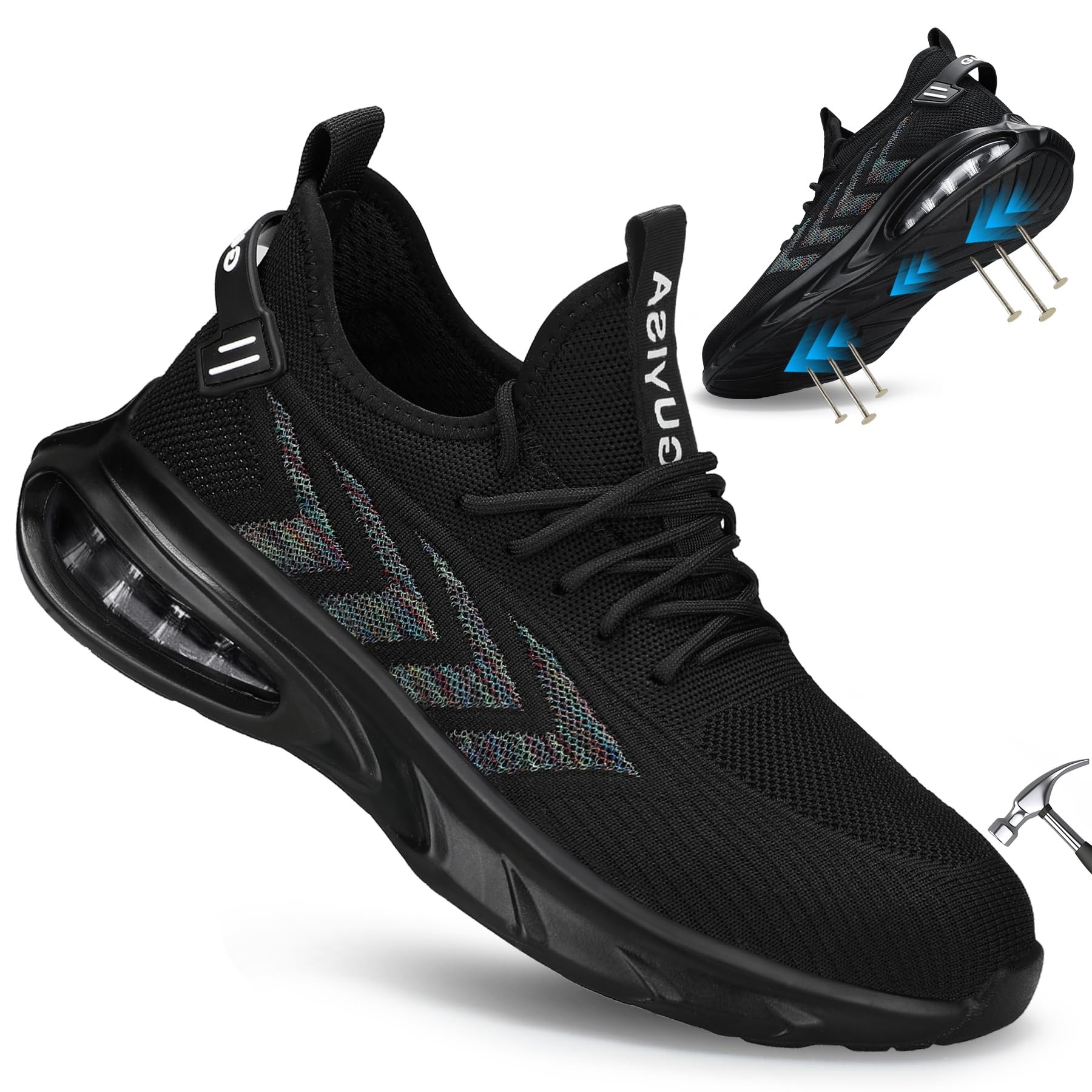 LAoutun Zapatos de Seguridad Zapatos de Trabajo de los Hombres de acero de la Tapa SBP Transpirable Zapatos de protección Ligera cómoda amortiguación de Aire Zapatos de Trabajo de Seguridad