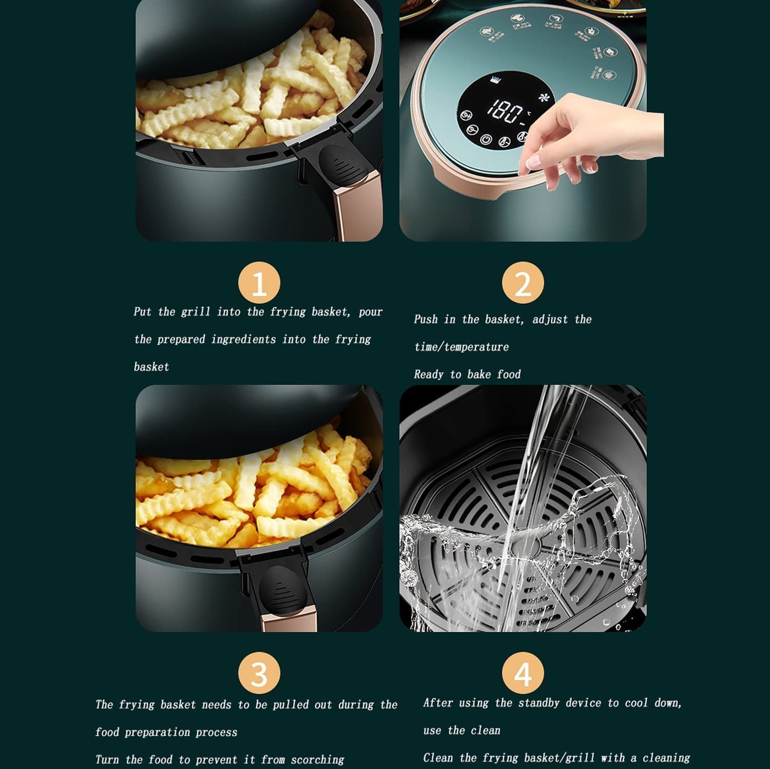 Frytkownica powietrzna, beztłuszczowa cyfrowa frytkownica powietrzna z 6 wstępnie ustawionymi menu, timerem do gotowania i kontrolą temperatury, frytkownica na gorące powietrze z nieprzywierającym