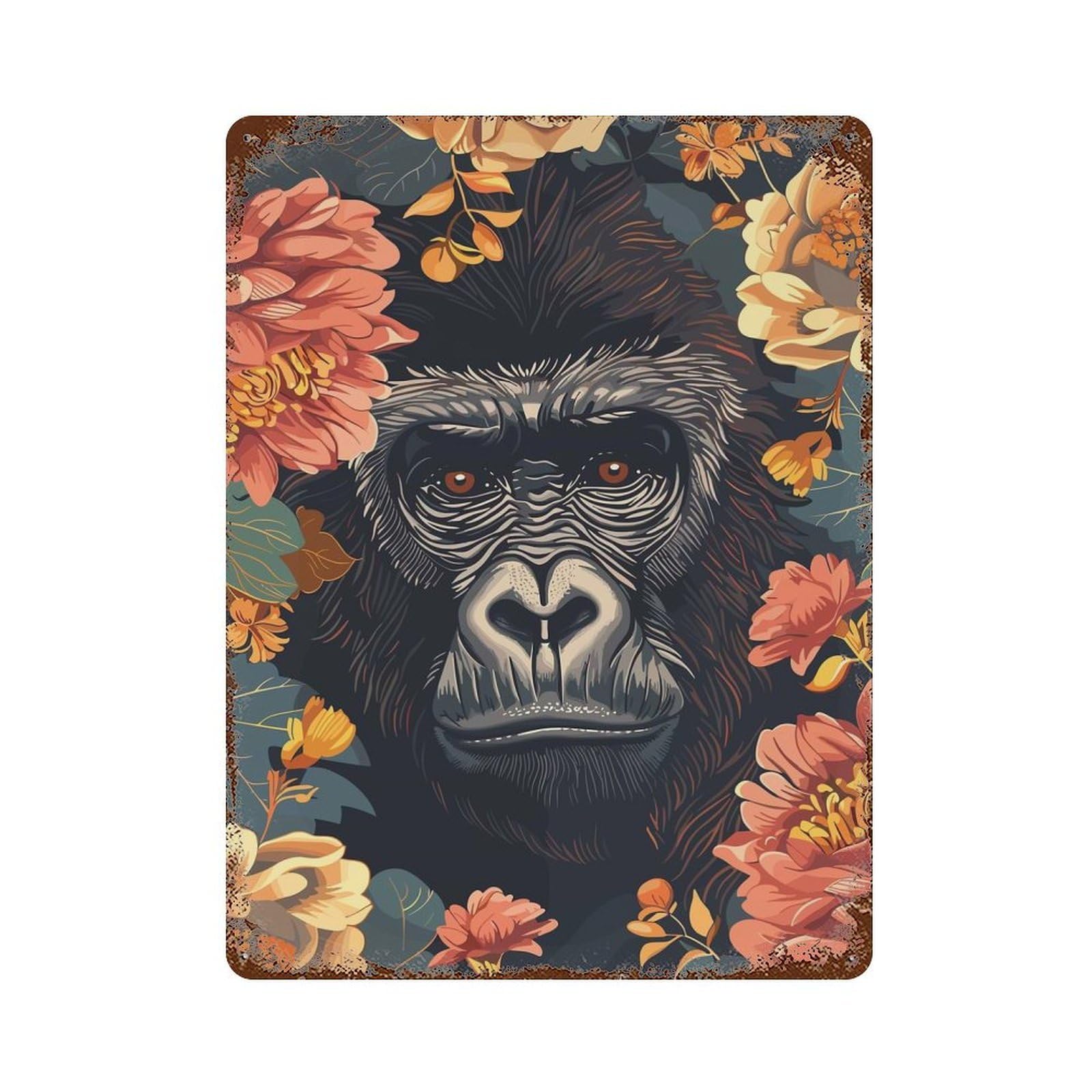 Gorilla in Bloom Rust Effect Tin Sign 15.7"x11.8", Ideal for Farmhouse, Kitchen And Entryway Decor