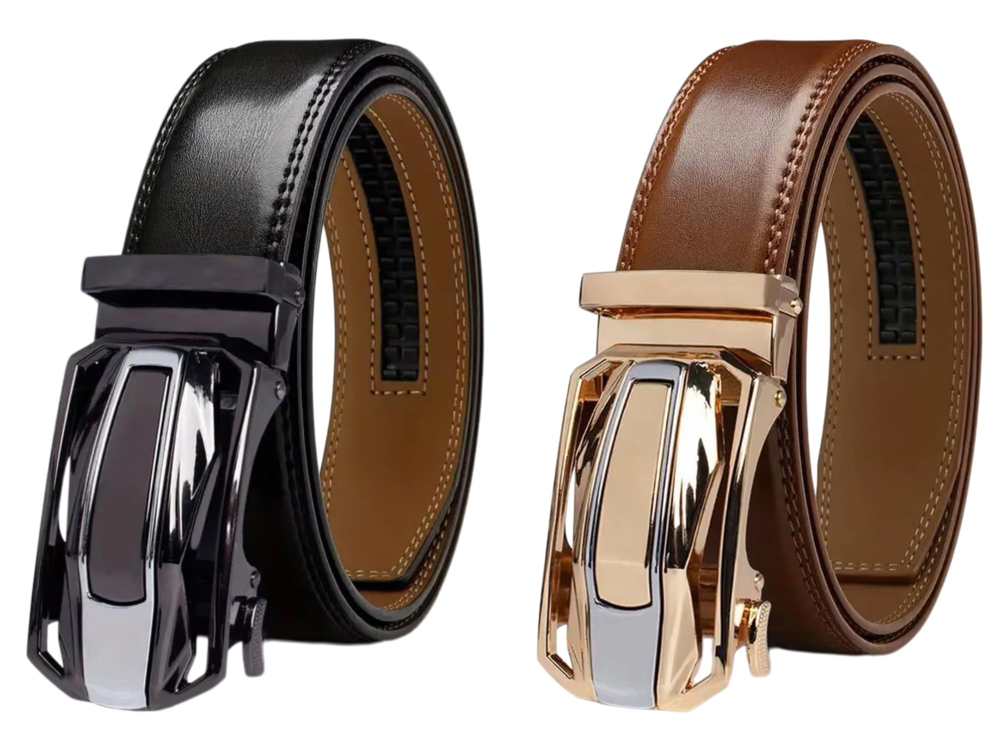 Sobo Leather Men's Black Leather Ratchet Belt, And Brown With Metal Plate Buckle, 3.2 Cm Width (Black)