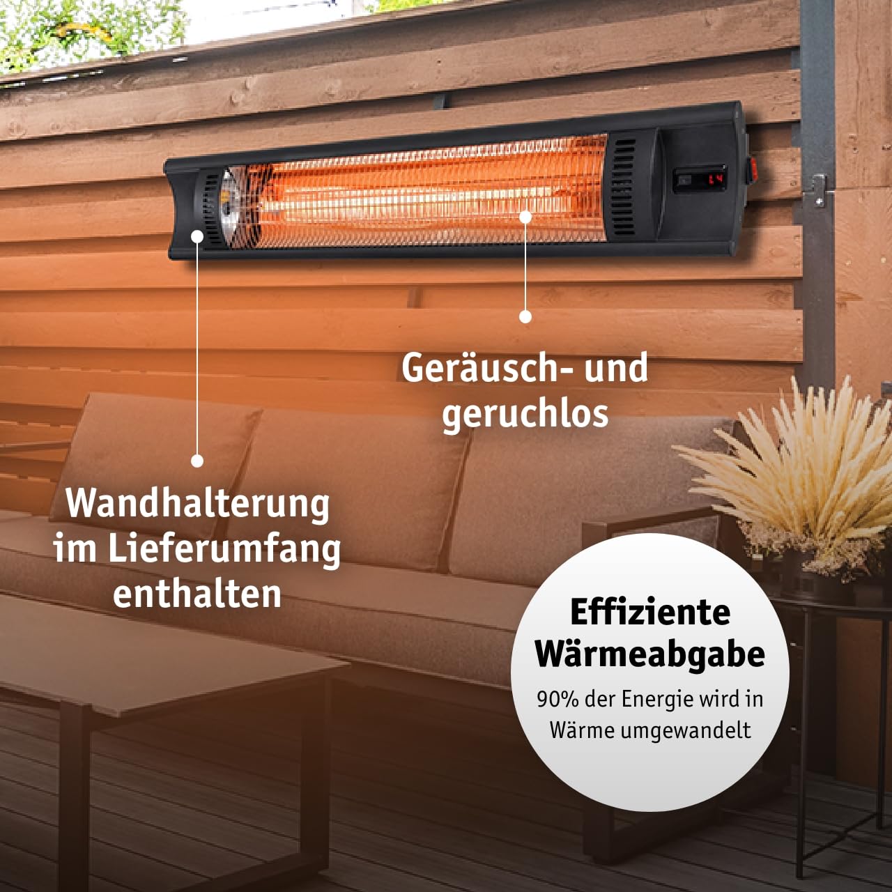 WALTER Professional Infrarot Wandheizstrahler 2000 W, 4 Stufen, Karbon Infrarot-Technologie, Terrassenheizstrahler für Innen- und Außenbereich, Timer Funktion, mit Fernbedienung, inkl Wandhalterung