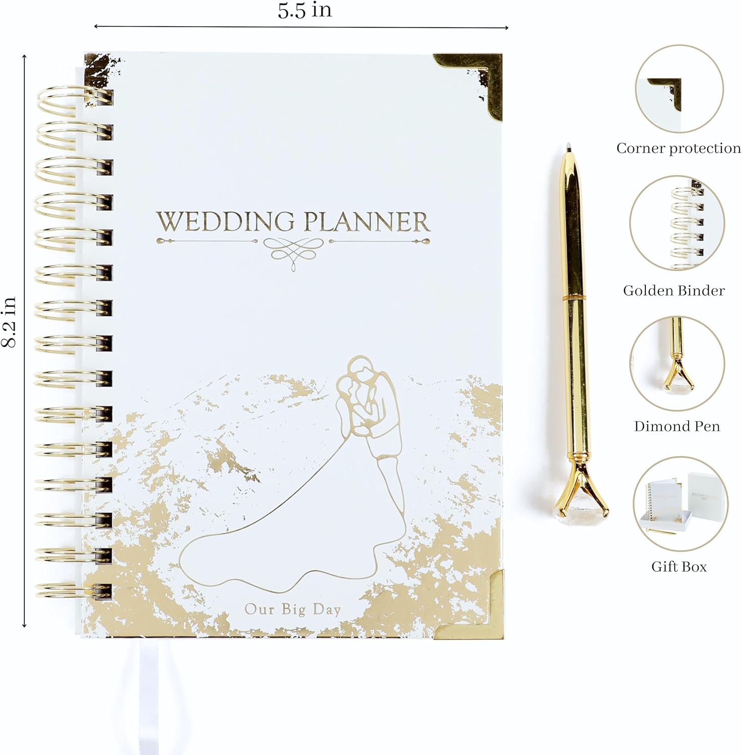 Beautiful Wedding Planner, Wedding Planning, Wedding Binder with Pen, Wedding Planner Book and Organizer, Wedding Planner Binder with a Box, Golden Bridal Planner,The Best Wedding Planner Book