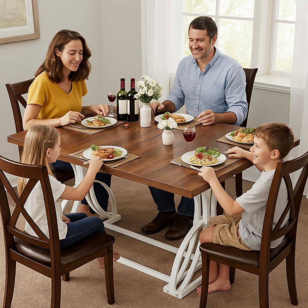 YITAHOME 70.3 Inch Modern Minimalist Dining Table for 6-8, Sturdy Wooden Table with Geometric White Metal Legs, for Dining Room, Kitchen, Conference Room