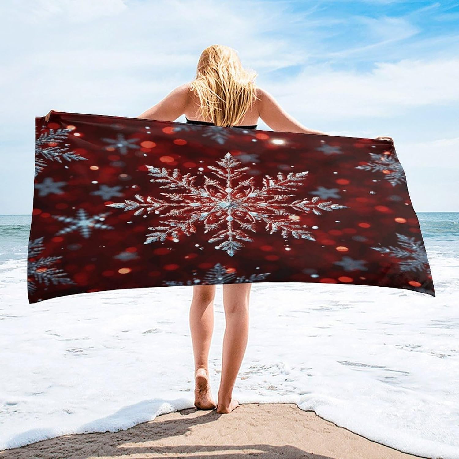 Christmas Snowflake Towel Vacation Accessories Essentials Soft Lighterweight，Bath Towel for Adults Women Men，Bath Towels Gift for All Occasions, Machine Washable.