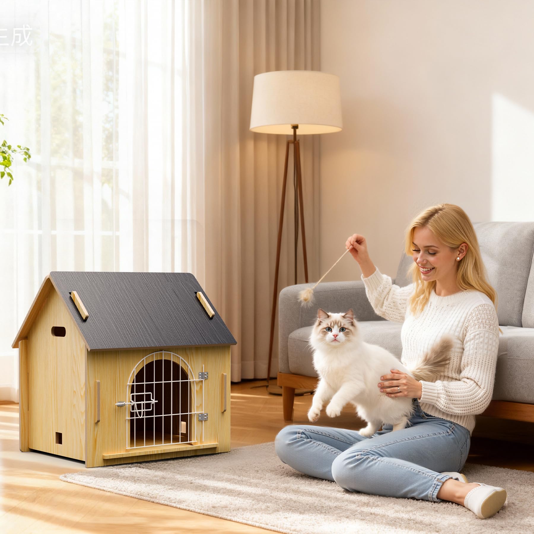 Kleine Hundehütte Holz Indoor Katzenhaus,XXL Hundehäuser Indoor Katzenhäuser Modern Innen Kleine Hundehütte mit Tür Innen Haustierhaus für kleine Hunde Warme Haustierhütte Hundehütte
