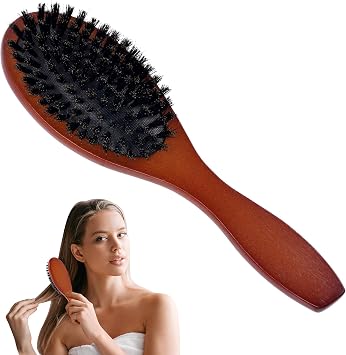 AOOWU Boar Bristle Hair Brush, 100% Soft Natural Bristles for Thin and Fine Hair, Hair Brush for Women Men Children Improve Hair Texture Restore Shine, and Makes Hair Smooth & Health Round