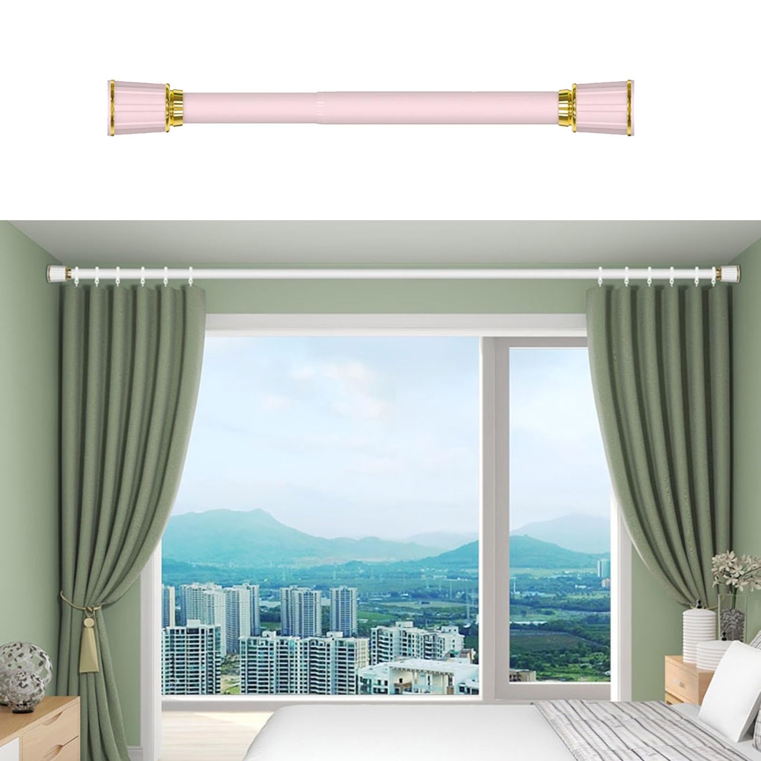 Spring Tension Curtain Rods 40 To 500cm, Adjustable Shower Curtain Rod No Drilling Stainless Steel For Indoor/outdoor Use, Bathroom, Room Dividers, Easy To Install (Color : Pink, Size : 360-450cm)