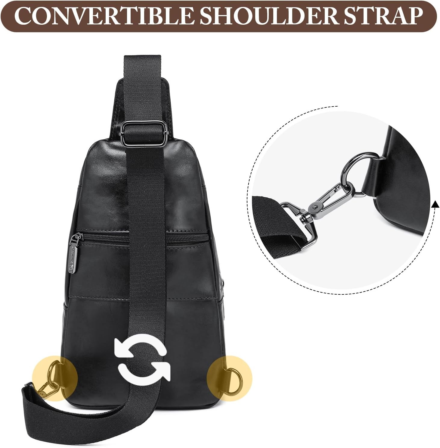 Genuine Leather Sling Bag for Men and Women Crossbody Shoulder Chest Bag for Hiking Travel Daypack - Image 6