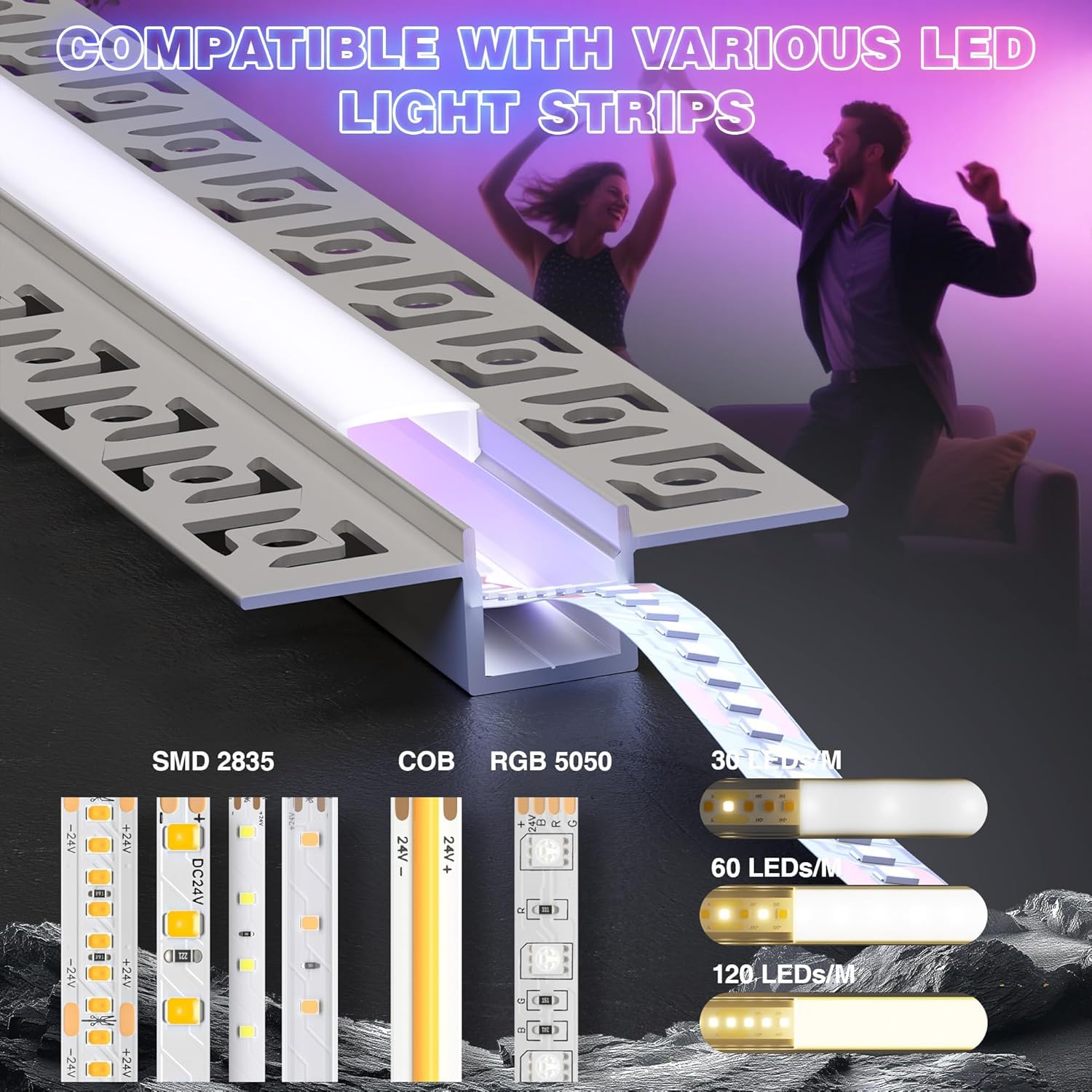 Profil LED do suchej zabudowy 2 m × 15 – aluminiowy kanał LED 55,5 × 14,9 mm – 12 mm wymiar wewnętrzny do oświetlenia zabudowy