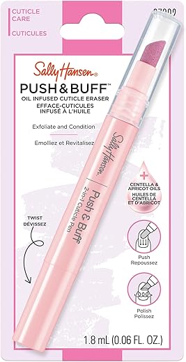 Sally Hansen Push & Buff 2-in-1 Cuticle Care Treatment Pen | Exfoliates, Polishes and Smooths Cuticles | Textured Tip for