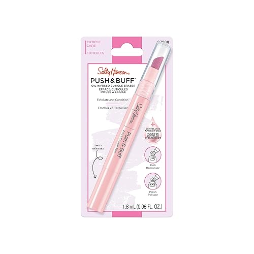 Sally Hansen Push & Buff - Bolígrafo de tratamiento 2 en 1 para el cuidado de cutículas, exfolia, pule y suaviza las cutículas, punta texturizada