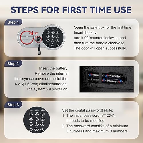 Miniatura 5 de Caja fuerte de seguridad de acero de 0.77 pies cúbicos, caja de seguridad con teclado electrónico y llaves de emergencia, caja fuerte antirrobo para