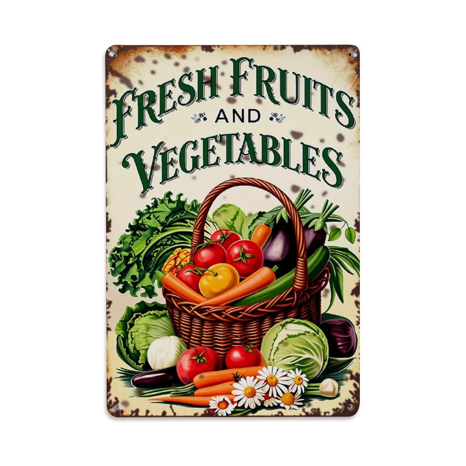 Nestemfo Vintage Fresh Fruits And Vegetables Basket Tin Sign Metal Sign, Living Room,Bar, Home, Bedroom Wall Decor,Retro Metal Poster 8X12 Inches