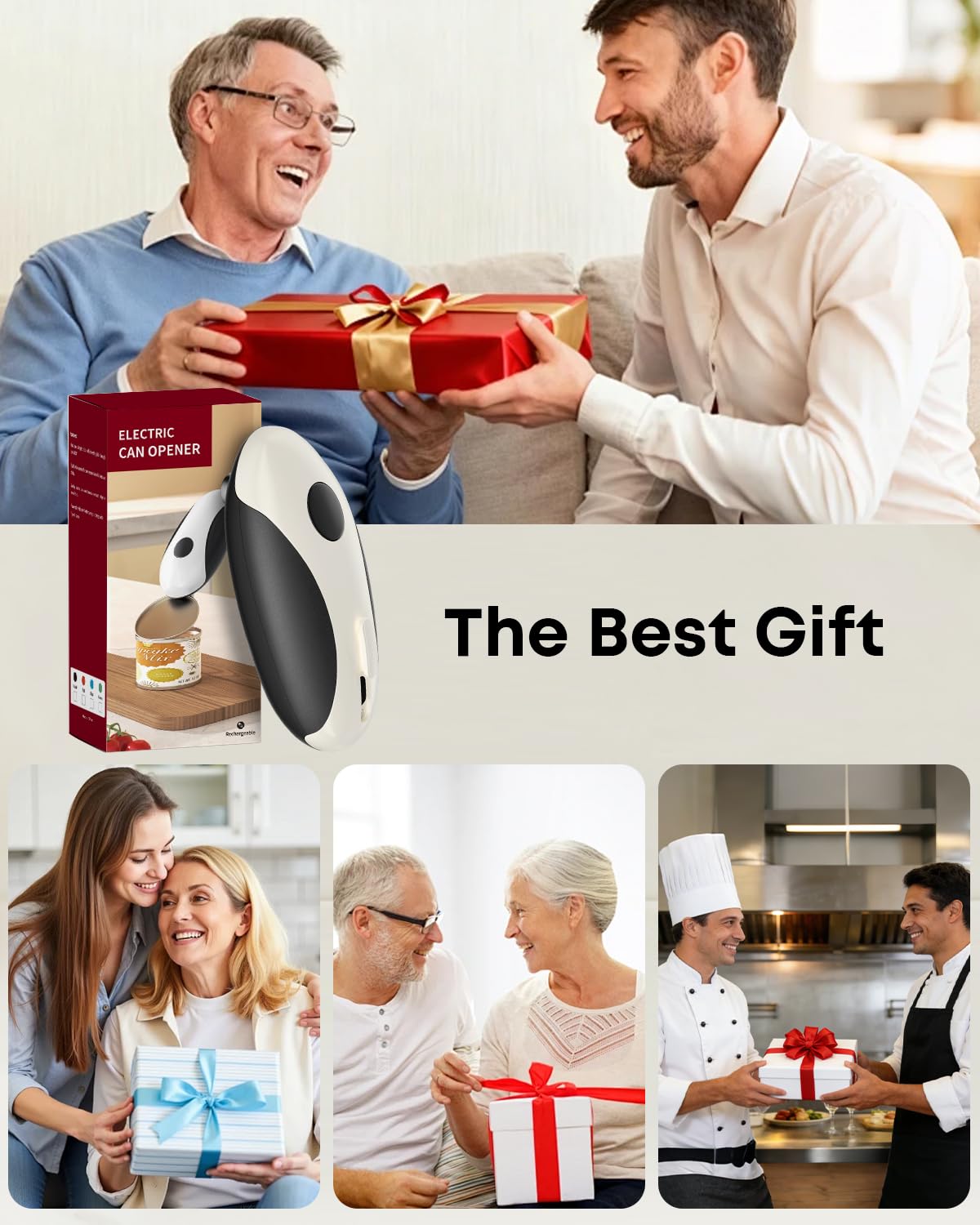 Pawfly Ouvre-Boîte Électrique Rechargeable avec Porte-Couvercle Magnétique, Ouvre-Boîte Automatique sans Fil One-Touch pour Mains Arthritiques, Utilisation Mains Libres, Ouvre-Boîte à Bords Lisses