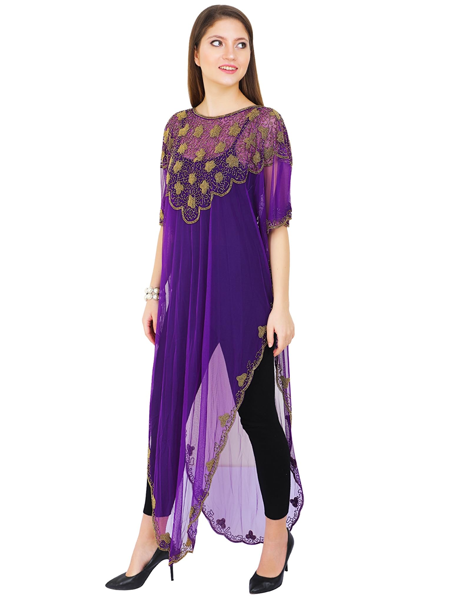 Hot Holiday Cover-Up Poncho Stylish Bikini Shrug Dress in Transparent Net for Resorts Maharani Net Fabric Material Transparent Look Free Size L XL XXL-image-7