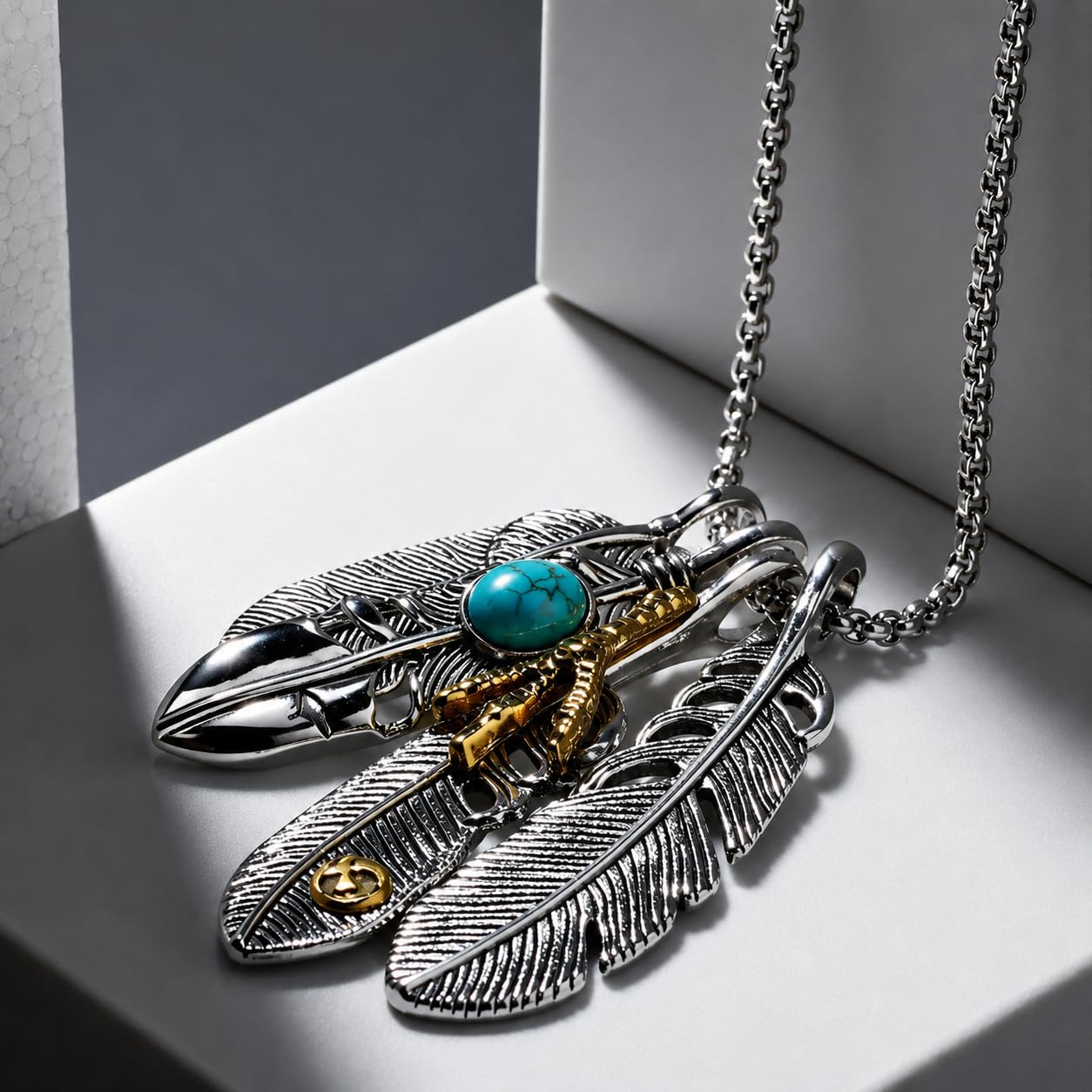 Feather Beach Night Party Stainless Steel Necklace locket pendant Silver chain for Men and Women Unisex Jewellery-image-49