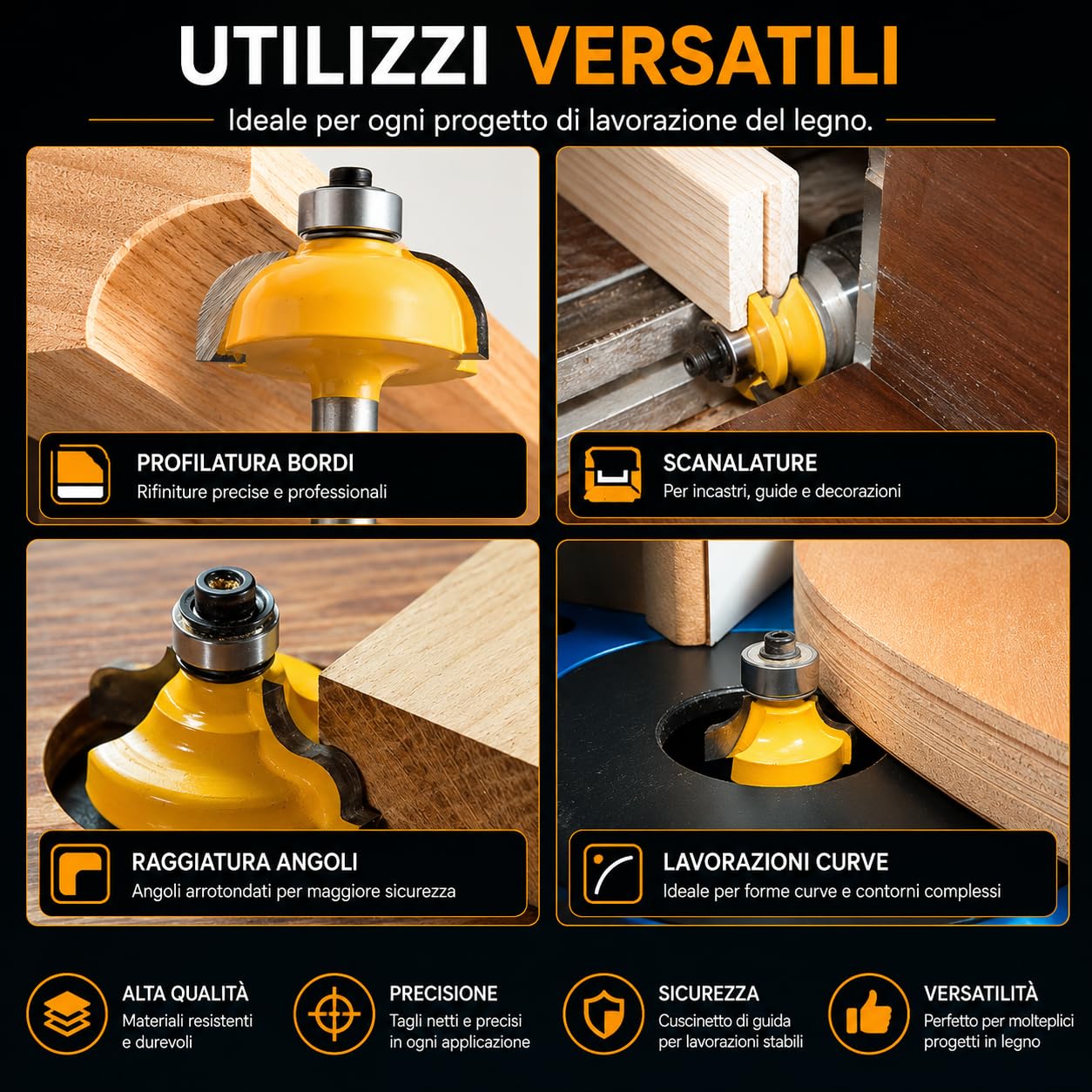 Topolenashop Set 35 Frese per Legno con Codolo 8 mm – Kit Frese per Fresatrice Verticale, Rifilatore e Router, Frese Professionali per MDF, Compensato, Legno Duro e Morbido con Valigetta | 610103