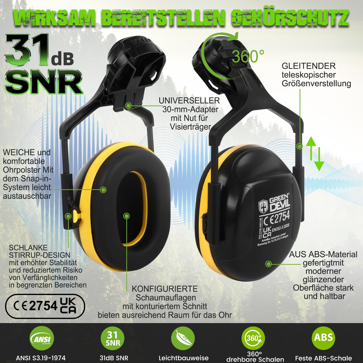 GREEN DEVIL VOLTEK Forest AIR - Casco de protección para trabajos forestales (ABS, certificación EN12492, aprobado EN397, absorción de impactos y resistencia a la penetración)