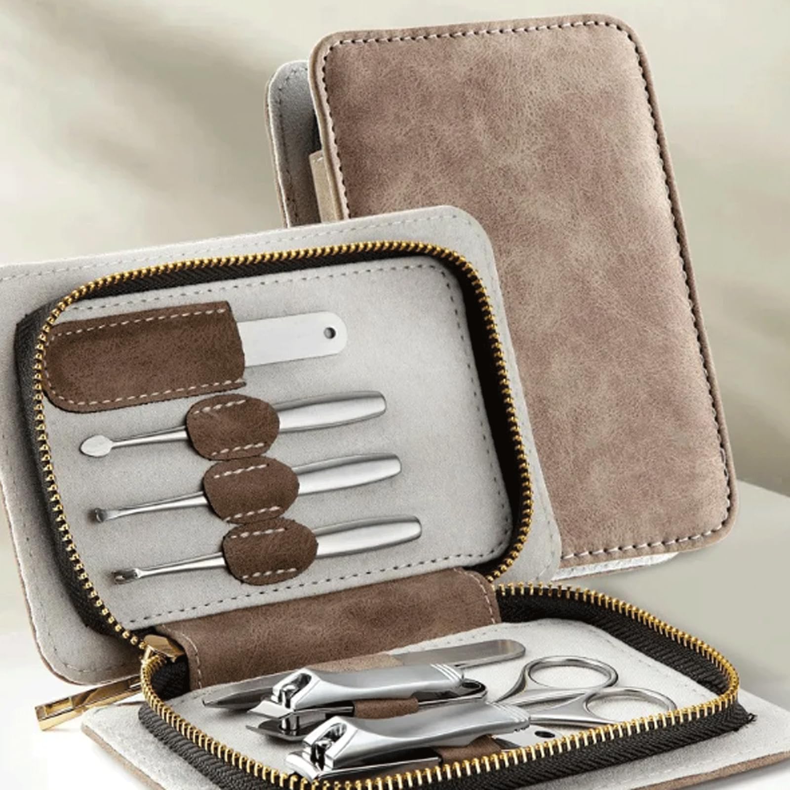 Cortaúñas de Acero Inoxidable, Herramientas Profesionales de manicura, Juego de pedicura con Cubierta de PU con Pinza de Tijera, Regalo para la Familia