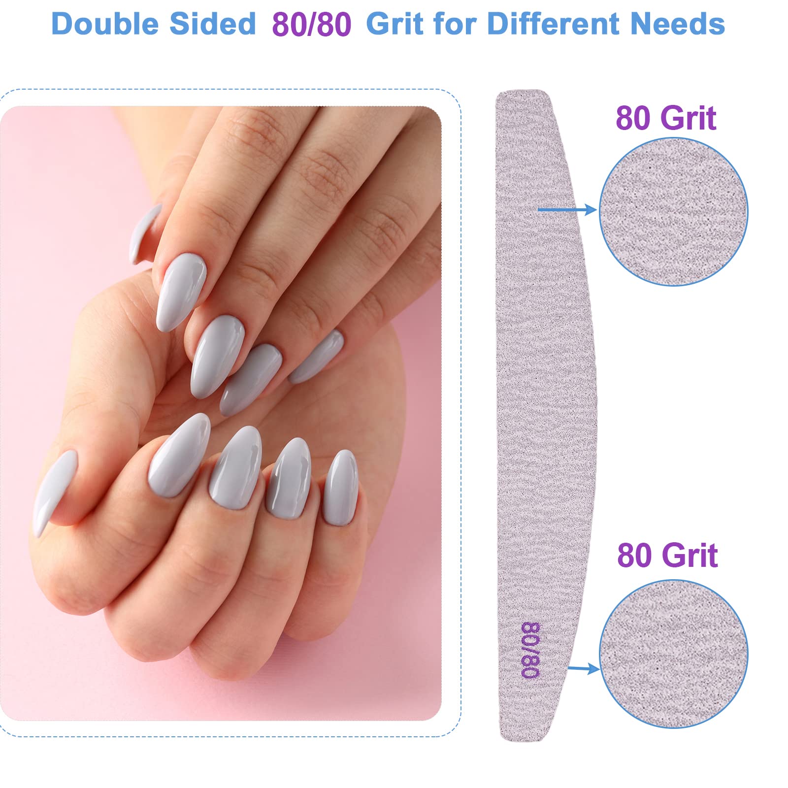 Emory Board, lime per unghie a grana 80/80 (confezione da 100), lime per unghie acriliche e gel, lima per unghie spessa, grana 80, lima professionale double-face, riutilizzabile