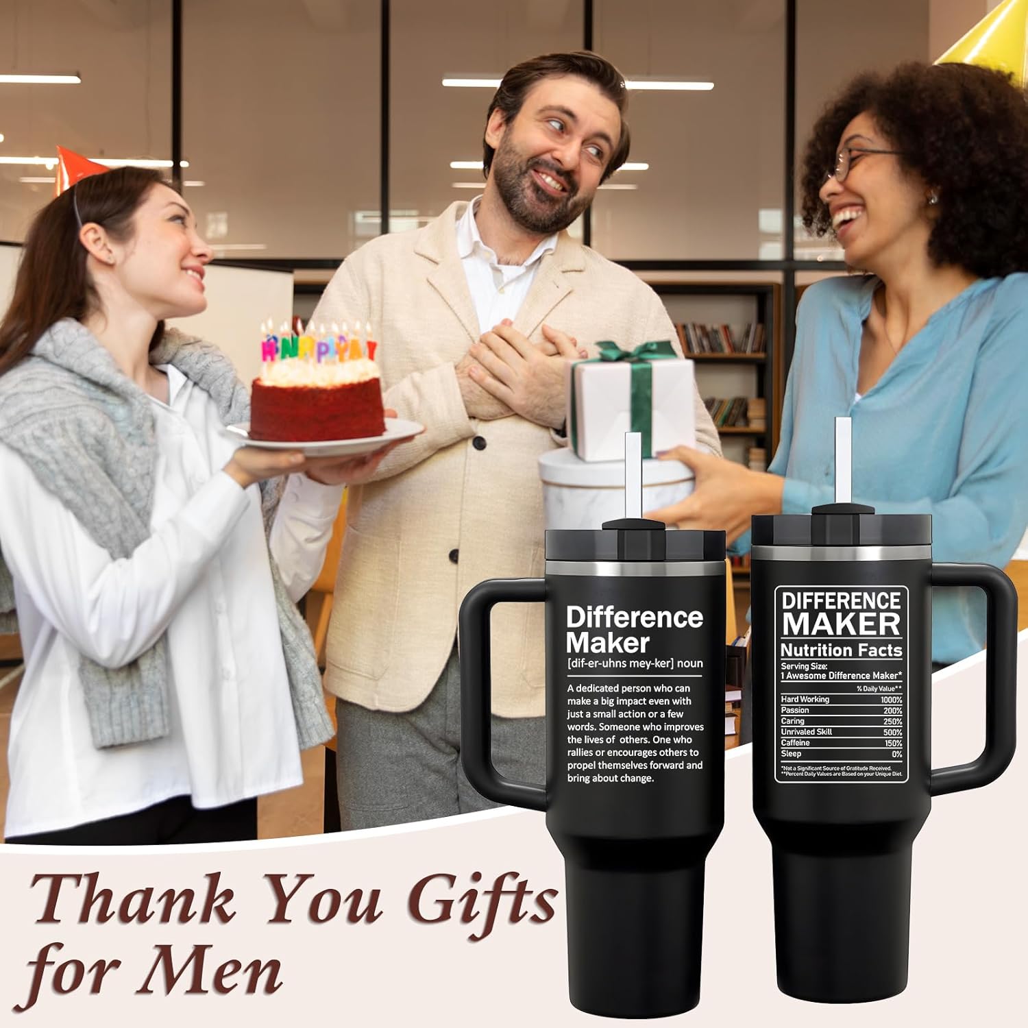 Grifarny Thank You Gifts for Men, Women - Difference Maker Tumbler Cup 40 oz - Appreciation Gifts for Employee, Teacher, Assistant Principal, Boss, Coworkers - Image 2