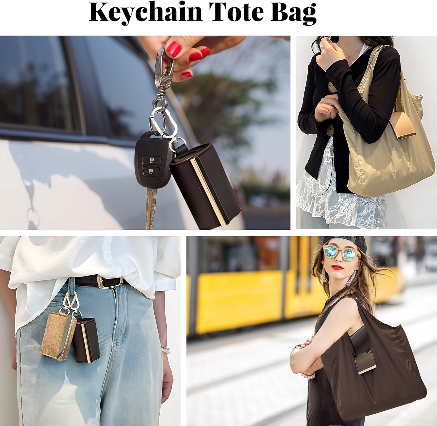 Keychain Tote Bag | Reusable Grocery Bags for Shopping | Foldable & Expandable | Handbag with Key Ring for Travel Daily - Image 2