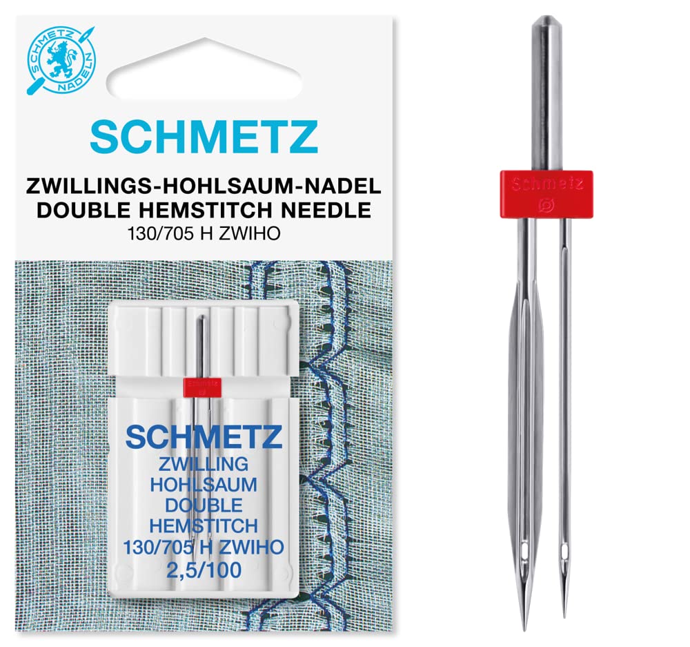 Schmetz Single Packet Sewing Machine Needles - Double Hemstitch (Wing), Size: 2.5/100, Includes Large Needle Threader