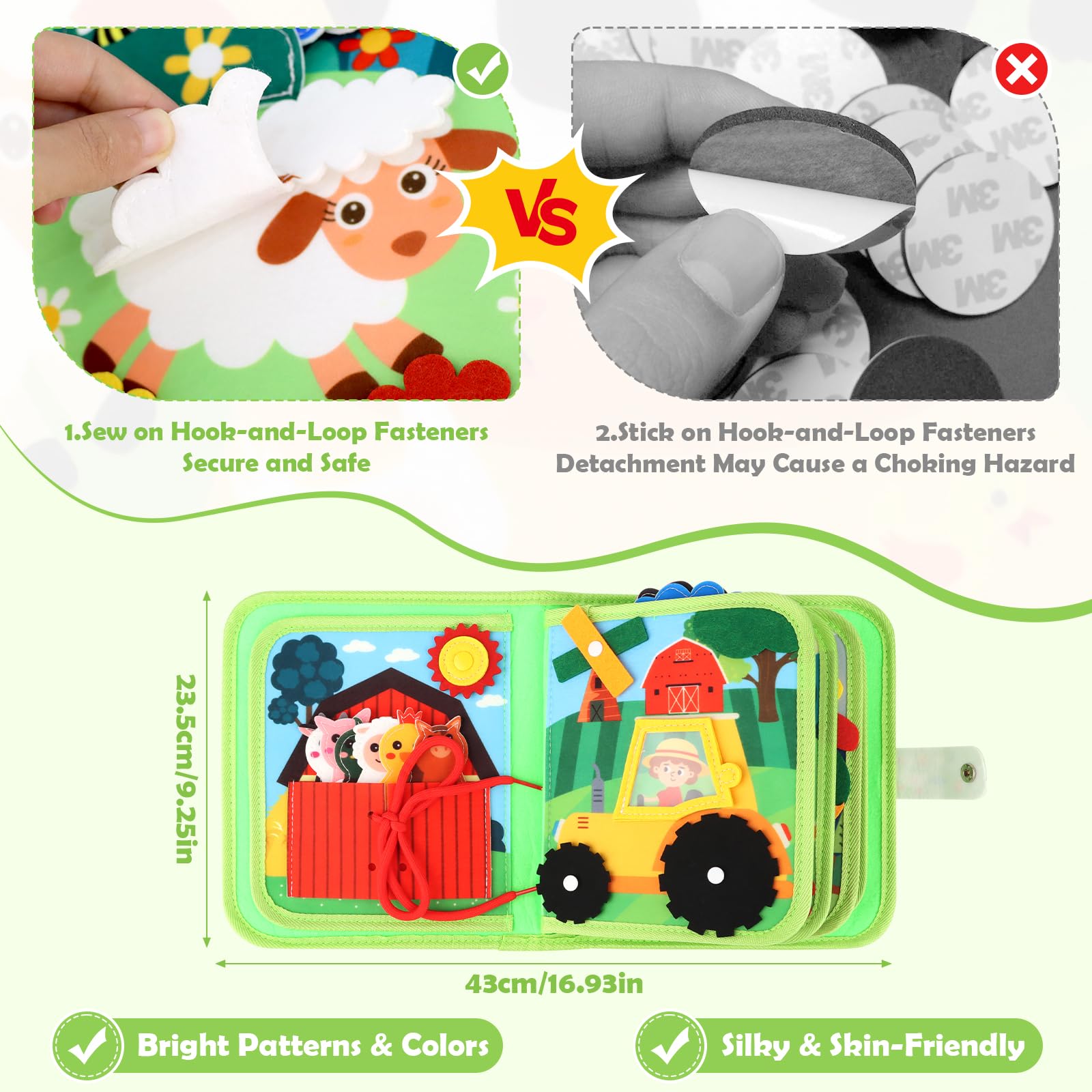 TOSAVGA Juguetes Montessori 1 año, 20 en 1 Busy Board Libro Montessori Interactivo Sensoriales Juguetes para Niños 1 2 3 4 años, Juegos Educativos Niños 1 2 3 Años, 10 Páginas Animales Granja