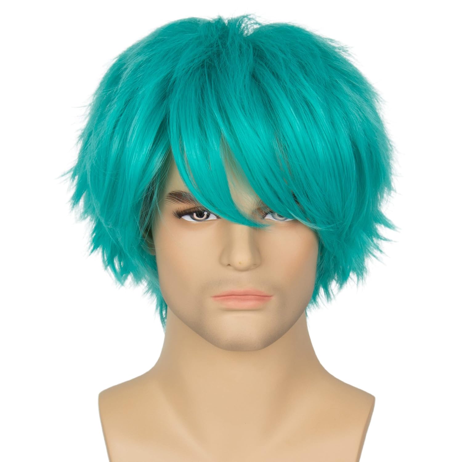 Miss U Hair Teal Wig With Bangs Short Blue Straight Layered Anime Cosplay Wig Men Women - Image 3