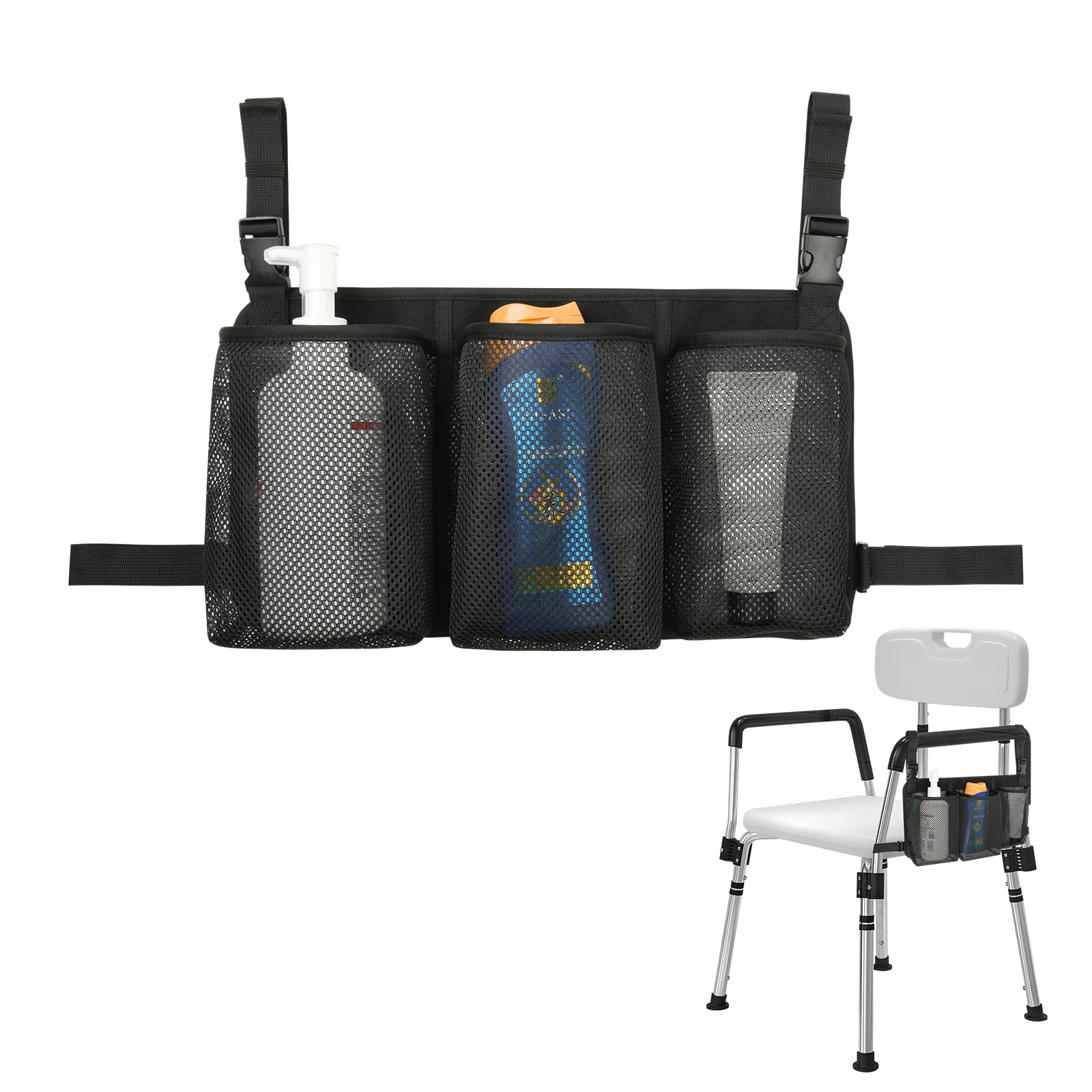 Beautyflier Removable Hanging Bag for Shower Chair Commode Chair Side Storage Bag Armrest Chair Side Organizer 3 Storage