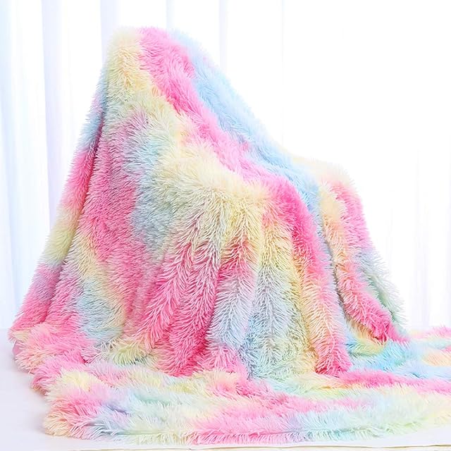Rainbow Throw Blanket Large Thick Colorful Flannel Fleece Blanket Cozy Warm for Bed Sofa Couch (130x150cm)
