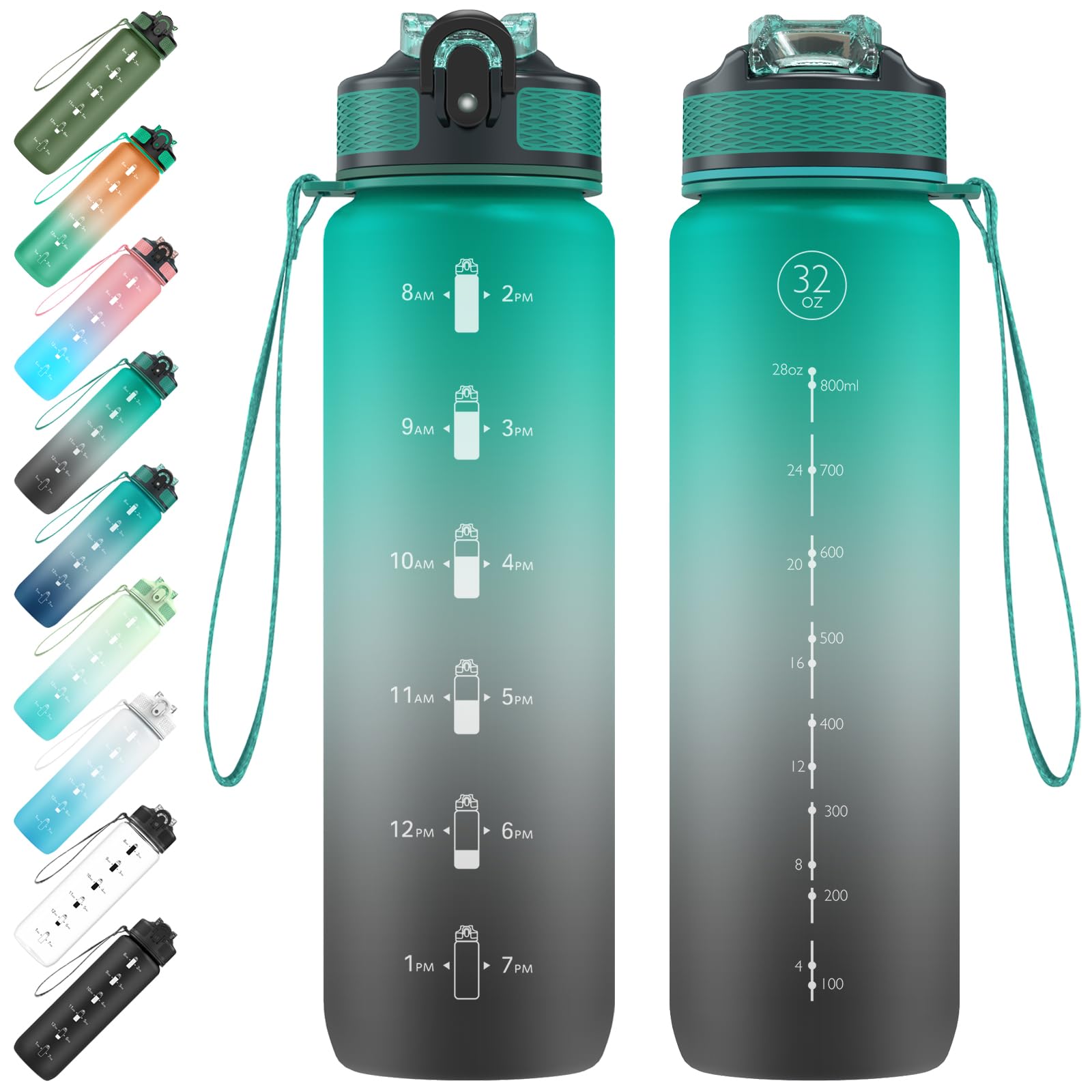 EYQ 1L Water Bottle, 1 Litre Water Bottle with Straw, 32oz Leak-Proof Motivational Sports Drinks Bottle with Time Marker, Tritan BPA-Free, Drinking Waterbottles for Fitness, School, Gym Outdoor Sports โ image 1
