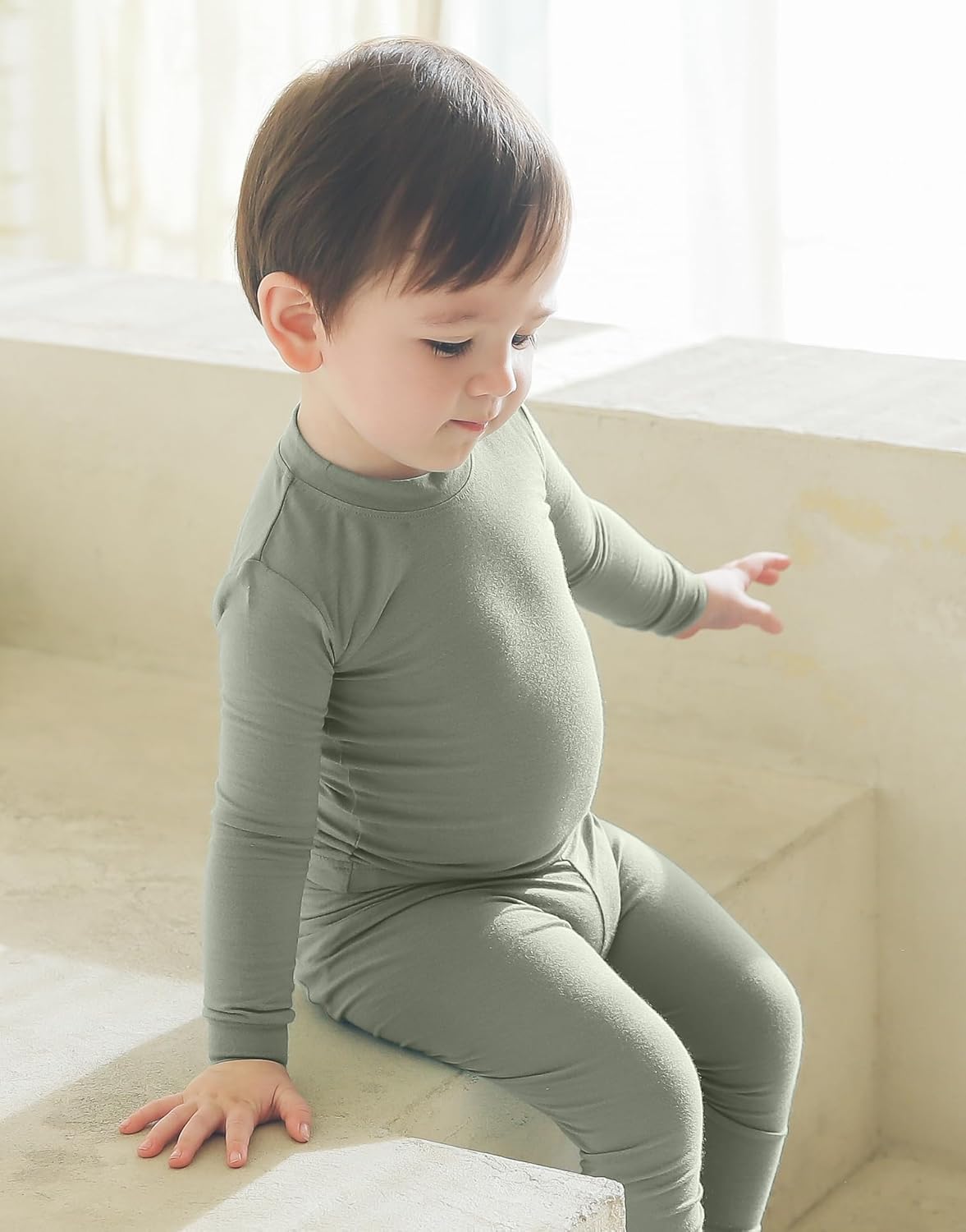 VAENAIT 6M-12Y Toddler Toddler Kids Toddler Girls Boys Soft Comfy Modal Tencel Solid Raglan Sleepwear Pajamas Pjs 2pcs Set - Image 2